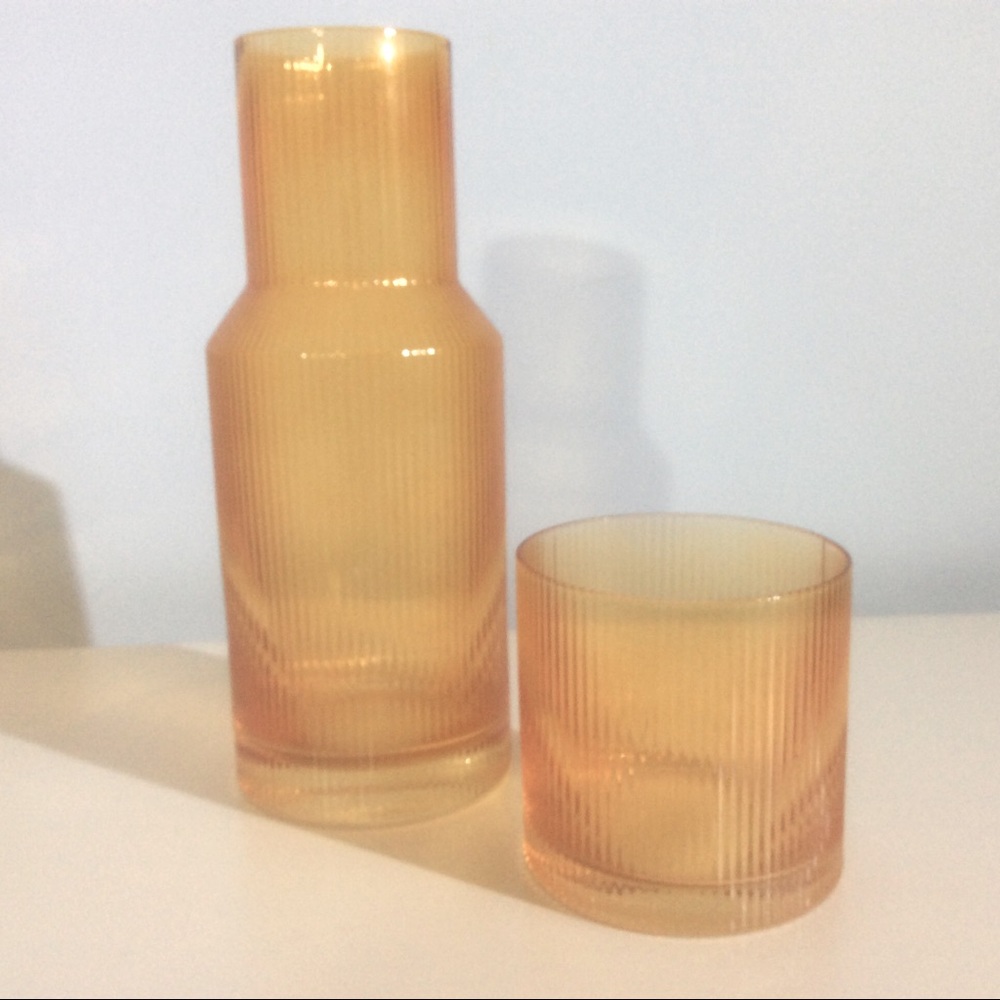 Bruno Magli Amber Ribbed Glass Carafe and Tumbler Set